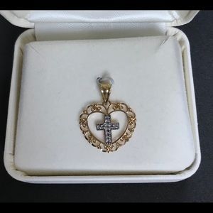Youth 14K Yellow/White Gold Heart & Cross Pendant